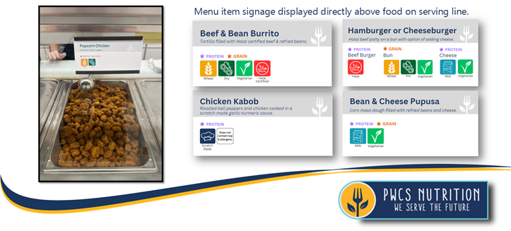 popcorn chicken and examples of new serving line food signage