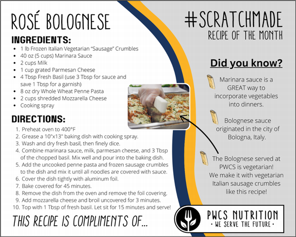 Infographic featuring a recipe for Rosé Bolognese, including ingredients, directions, and a fun fact about the dish.