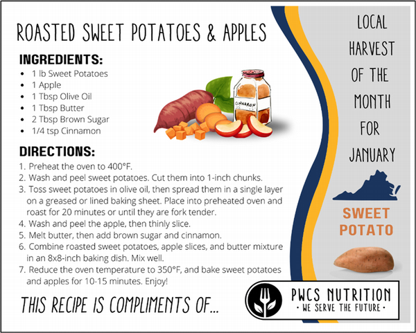 roasted sweet potatoes and apples recipe card