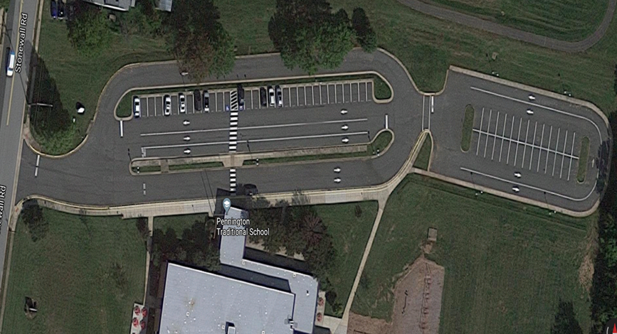 overhead picture of Pennington's parking lot